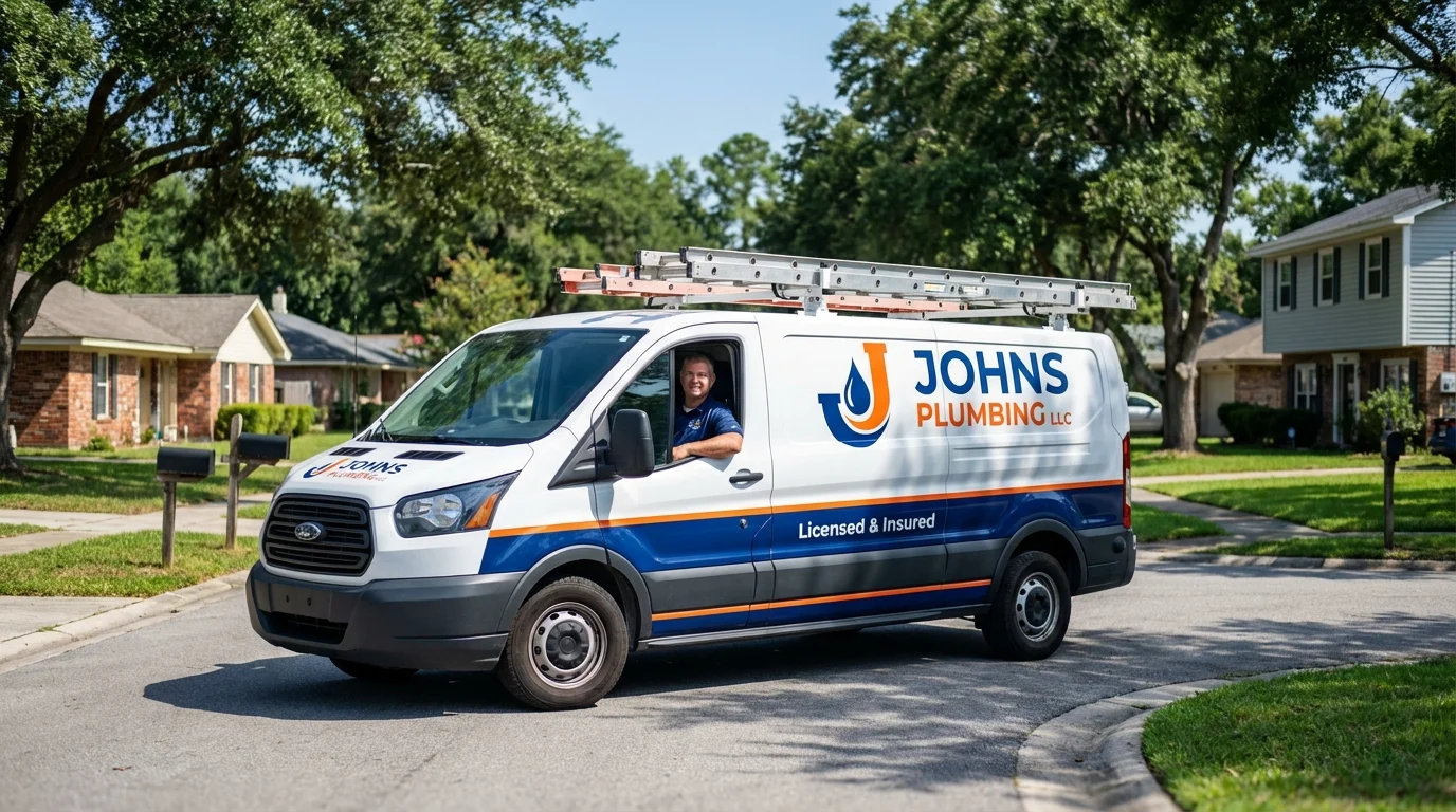 Johns Plumbing LLC service van in Abington, MA