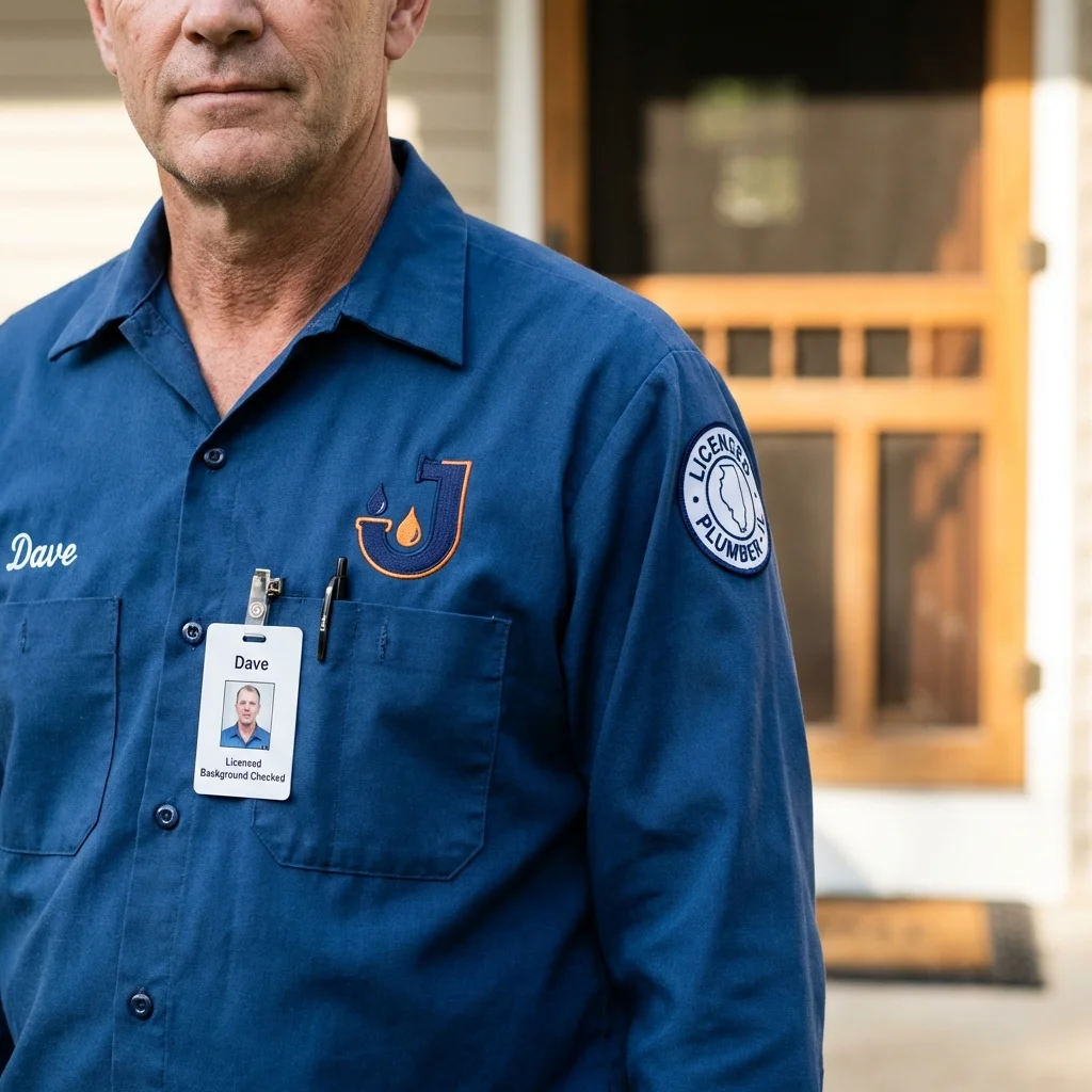 Licensed plumber showing ID badge in Abington, MA