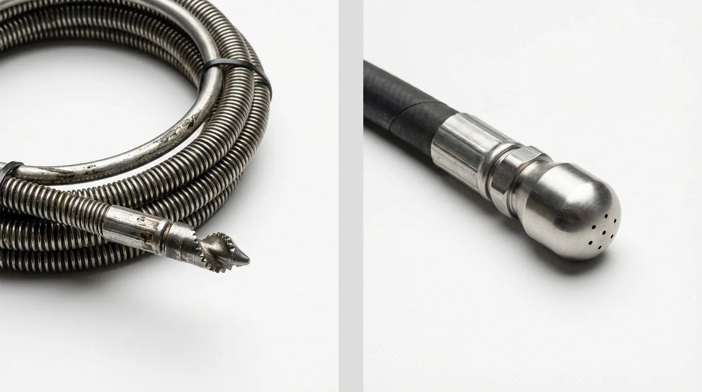 Drain snake cable and hydro jetting nozzle used for drain cleaning in Abington, MA