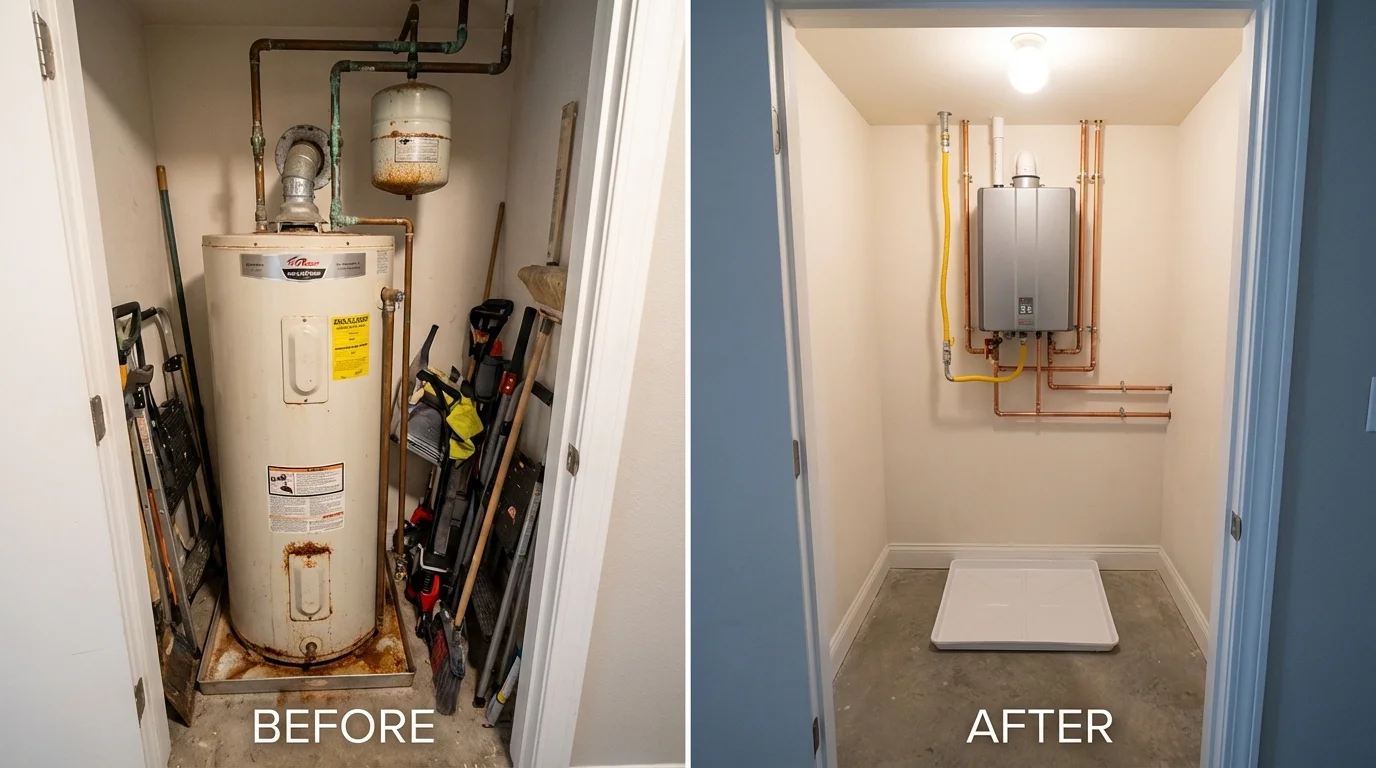 Tank water heater versus wall-mounted tankless unit comparison for Abington, MA homeowners